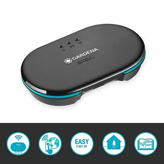 Gardena Smart system Bewässerungssteuerung - Netzbetrieben, 1 -tlg., Passend für: Gardena smart System Sets, Gardena Bewässerungsventil 24 V, Gardena smart Sensor - Produktansicht des GARDENA smart Gateway. Es verbindet smarte Gartengeräte mit der GARDENA smart App für eine einfache Steuerung.