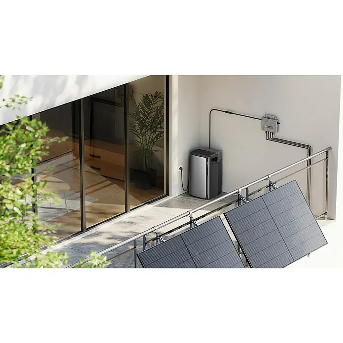 EcoFlow Powerstation Speicher AC Pro - Nennleistung: 2.300 W, Erweiterbar auf 11,52 kWh - Balkon mit Solarmodulen, Energiespeicher und Wechselrichter. Das Balkonsystem bietet eine nachhaltige Energielösung für Zuhause.