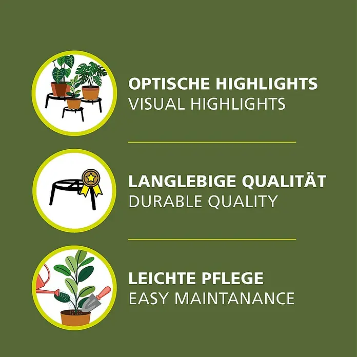 Wagner System Blumenständer - Ø x H: 38 x 25 cm, Stahl, Schwarz - Produktdarstellung mit dekorativen Pflanzenständern, die optische Highlights, langlebige Qualität und einfache Pflege versprechen.