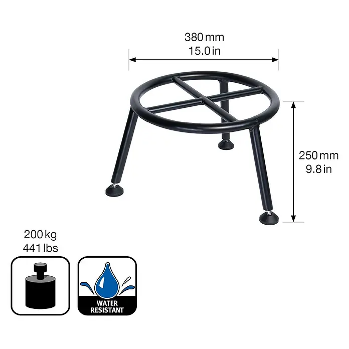 Wagner System Blumenständer - Ø x H: 38 x 25 cm, Stahl, Schwarz - Dreibeiniger Hocker mit den Maßen 380 mm x 250 mm, belastbar bis 200 kg, und wasserabweisender Oberfläche.