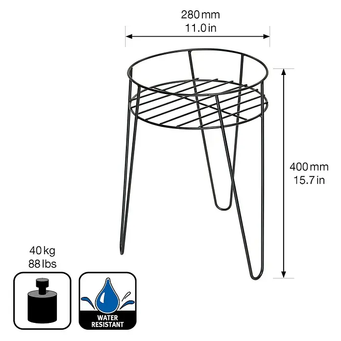 Wagner System Blumenständer - Ø x H: 28 x 40 cm, Stahl, Schwarz - Schwarzer Pflanzenständer aus Metall mit den Maßen 280 mm x 400 mm und einer Tragfähigkeit von 40 kg. Er ist wasserabweisend.