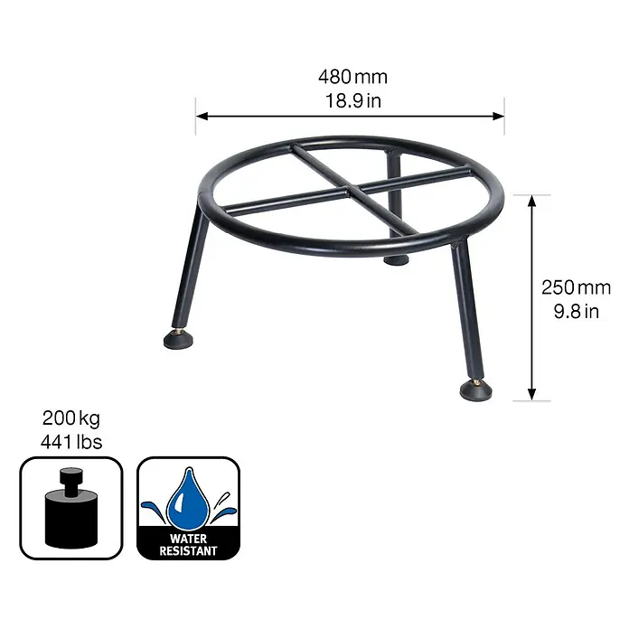 Wagner System Blumenständer - Ø x H: 48 x 25 cm, Stahl, Schwarz - Ein robustes, wasserfestes Podest mit den Maßen 480 mm x 250 mm und einer Traglast von 200 kg.