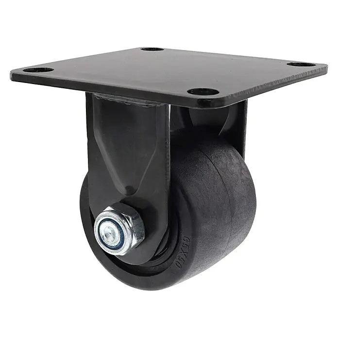Wagner System Transportgeräte-Bockrolle RO 8965 - Durchmesser Rollen: 65 mm, Traglast: 500 kg, Kugellager - Drehbare Schwerlastrolle mit schwarzem Rad und Stahlhalterung für Möbel oder Industrieanwendungen.