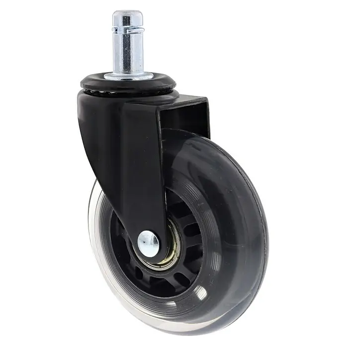 Wagner System Design-Lenkrolle RO 1062 - Durchmesser Rollen: 75 mm, Traglast: 40 kg, Kugellager, Mit Einsteckzapfen - Bürostuhlrolle mit klarer Polyurethan-Radabdeckung und robuster schwarzer Halterung.