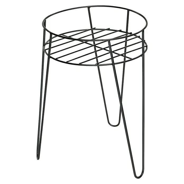 Wagner System Blumenständer - Ø x H: 28 x 40 cm, Stahl, Schwarz - Schwarzer, runder Pflanzgefäßständer aus Metall mit seitlicher Leiter für den Garten oder die Terrasse.