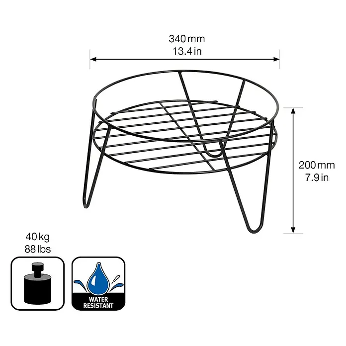 Wagner System Blumenständer - Ø x H: 24 x 20 cm, Stahl, Schwarz - Produktabbildung eines schwarzen, wasserabweisenden Pflanzenständer aus Metall, der bis zu 40 kg tragen kann.