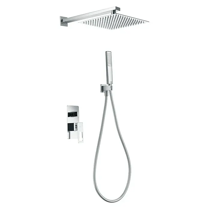 Imex Suecia Sistema de ducha empotrado - Con grifo monomando, Cromo - Juego de ducha con rociador cuadrado, teleducha y grifo para un diseño de baño moderno.