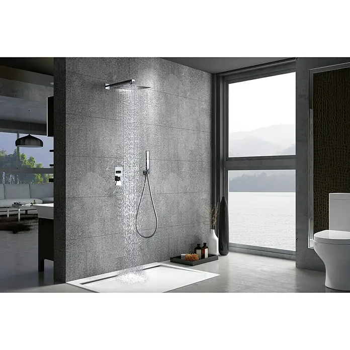 Imex Suecia Sistema de ducha empotrado - Con grifo monomando, Cromo - Cabezal de ducha con efecto lluvia: Relájese bajo una lujosa cascada de agua. ¡El complemento perfecto para tu baño moderno!