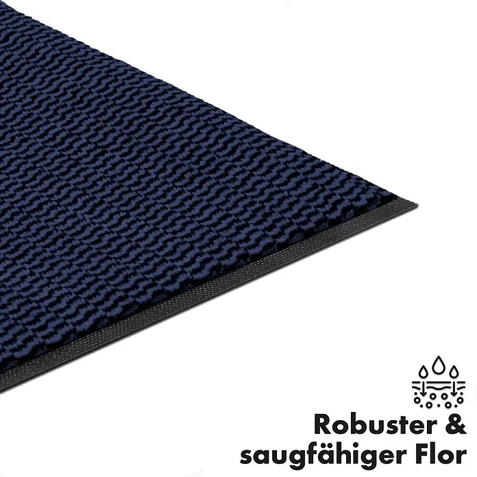 Fußmatte Sky Novo - Blau, 60 x 40 cm, 100 % Polypropylen - Detailaufnahme einer dunkelblauen, robusten und saugfähigen Fußmatte mit OEKO-TEX Zertifikat.