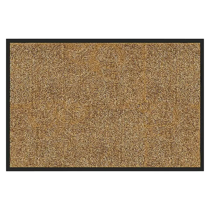 Fußmatte Rhine - Beige, 600 x 90 cm, 100 % Polyamid - Ein rechteckiger Fußabtreter mit einer texturierten, braunen Oberfläche und einem schwarzen Rahmen. Ideal für den Eingangsbereich.