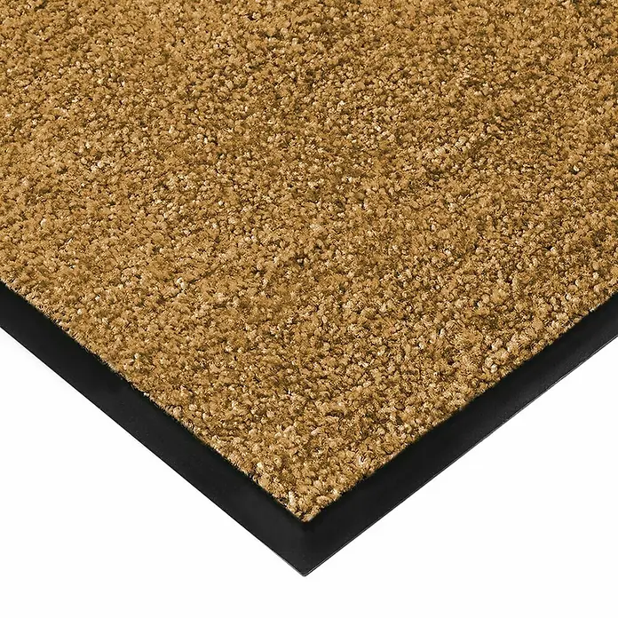 Fußmatte Rhine - Beige, 600 x 90 cm, 100 % Polyamid - Nahaufnahme einer fußabtreter in braun mit schwarzer Bordüre. Ideal für den Eingangsbereich, um Schmutz und Feuchtigkeit aufzufangen.