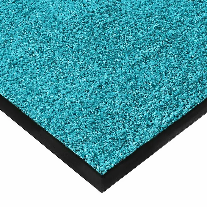 Fußmatte Rhine - Türkis, 180 x 120 cm, 100 % Polyamid - Nahaufnahme einer türkisfarbenen Fußmatte mit schwarzem Rand. Ideal für den Eingangsbereich, um Schmutz und Nässe fernzuhalten.