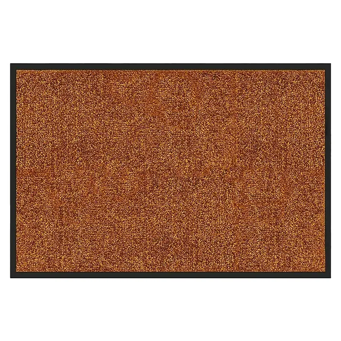 Fußmatte Rhine - Braun, 60 x 40 cm, 100 % Polyamid - Detailansicht einer braunen, texturierten Fußmatte mit schwarzem Rand. Die Matte bietet eine robuste Oberfläche für den Eingangsbereich.