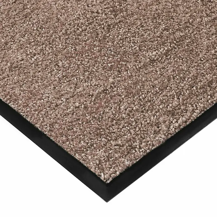 Fußmatte Rhine - Hellbeige, 180 x 120 cm, 100 % Polyamid - Detailaufnahme einer Fußmatte mit braunem Flor und schwarzem Rand. Die Matte ist strapazierfähig und schmutzabweisend.