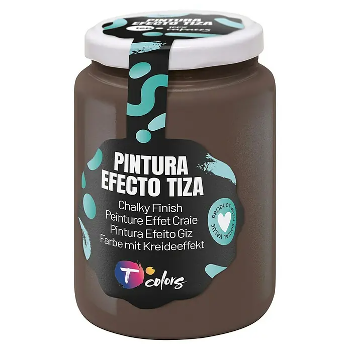 Tcolors Pintura de tiza Chalky Finish - Coulant, 400 ml - Tarro de pintura de tiza marrón con etiqueta multilingüe y tapa blanca.