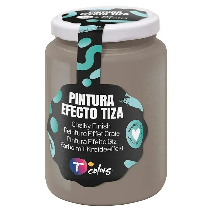 Tcolors Pintura de tiza Chalky Finish - Gris humo, 400 ml - Un bote de pintura a la tiza T-Colors en un tono neutro, ideal para proyectos de bricolaje y renovación de muebles. Perfecto para un look vintage.