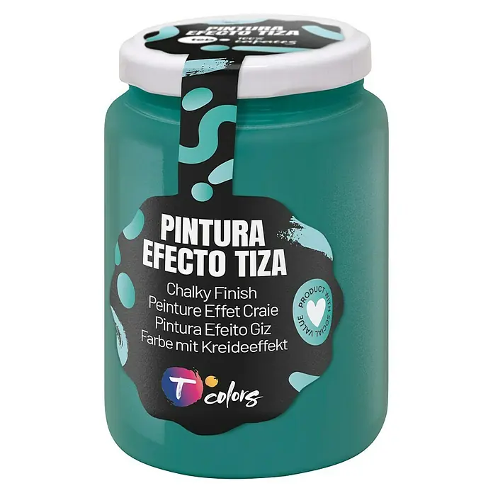 Tcolors Pintura de tiza Chalky Finish - Verde Teal, 175 ml - Bote de pintura de tiza turquesa de Tcolors, ideal para muebles y decoraciones con efecto vintage.