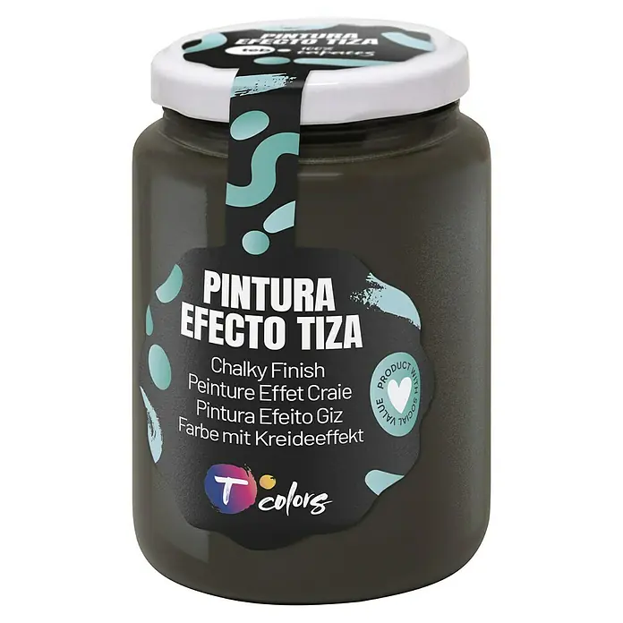 Tcolors Pintura de tiza Chalky Finish - Casi negro, 175 ml - Un bote de pintura Chalky Finish gris, ideal para muebles y decoraciones.