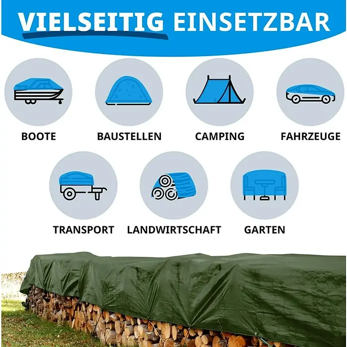 Floordirekt Abdeckplane - L x B: 5 x 3 m, Grammatur: 240 g/m², Grün - Vielseitig einsetzbare Plane zum Abdecken von Booten, Baustellen, Campingausrüstung, Fahrzeugen, Transportgütern, Landwirtschaftlichem Bedarf und Gartenmöbeln.