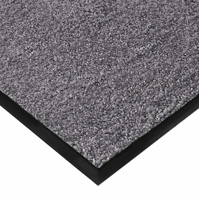 Fußmatte Rhine - Beige/Grau, 600 x 90 cm, 100 % Polyamid - Detailaufnahme einer grauen Fußmatte mit schwarzem Rand, ideal für den Innenbereich, um Schmutz und Feuchtigkeit aufzufangen.