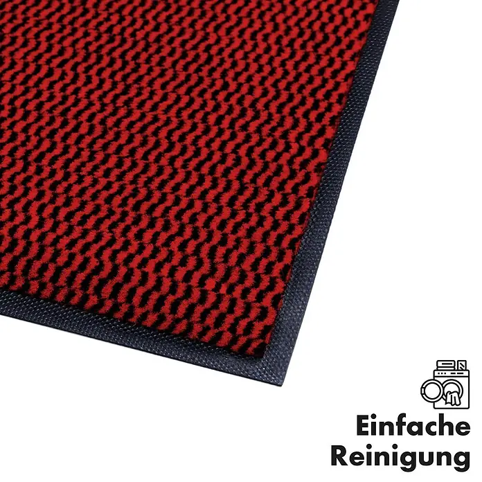 Fußmatte Sky Novo - Rot, 60 x 40 cm, 100 % Polypropylen - Fußmatte in Rot und Schwarz mit schwarzem Rand, Öko-Tex-Zertifikat und Symbol für einfache Reinigung.