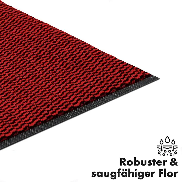 Fußmatte Sky Novo - Rot, 60 x 40 cm, 100 % Polypropylen - Ein roter und schwarzer Fußabtreter mit dem OEKO-TEX® Label, der robust und saugfähig ist, perfekt für den Eingangsbereich.
