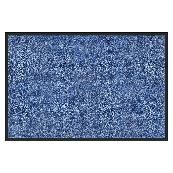 Fußmatte Rhine - Blau, 60 x 40 cm, 100 % Polyamid - Blaue Schmutzfangmatte mit schwarzem Rahmen, ideal für den Eingangsbereich, um Schmutz und Feuchtigkeit effektiv zu absorbieren und den Boden sauber zu halten.
