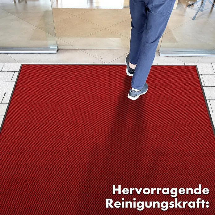 Fußmatte Sky Novo - Rot, 60 x 40 cm, 100 % Polypropylen - Roter Sauberlaufteppich mit schwarzem Rand, ideal für Eingangsbereiche, mit OEKO-TEX Siegel und dem Text "Hervorragende Reinigungskraft".