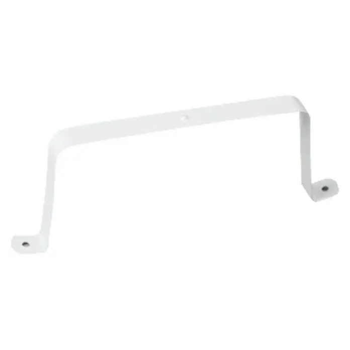 Abrazadera rectangular Tubpla - 150 mm, Blanco, Metal - Soporte metálico blanco con agujeros de montaje para la fijación de objetos a la pared.