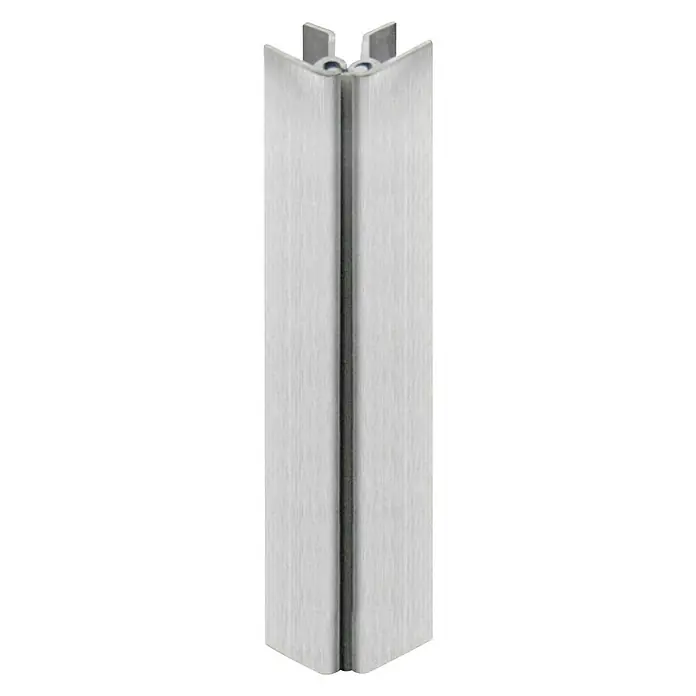 Perfil esquinero regulable - L x An x Al: 144 x 55 x 16,5 mm, Aluminio, Plateado - Primer plano de una elegante bisagra de puerta de color plateado, que combina funcionalidad con un diseño moderno.