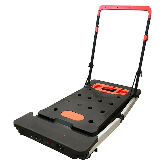 Banco de trabajo 7 en 1 - L x An: 55 x 108,5 cm, Altura de trabajo: 78 cm, Carga soportada: 100 kg - Imagen de una mesa de herramientas con mango extensible y regleta. Un diseño robusto y versátil para proyectos de bricolaje.