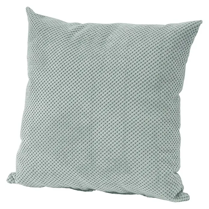 Sunfun Kissen Vanessa - L x B: 50 x 50 cm, Mint, Baumwoll-Polyester-Mischgewebe - Nahaufnahme eines strukturierten, quadratischen Kissens in Blaugrau, das Komfort und Stil für jedes Zuhause bietet.