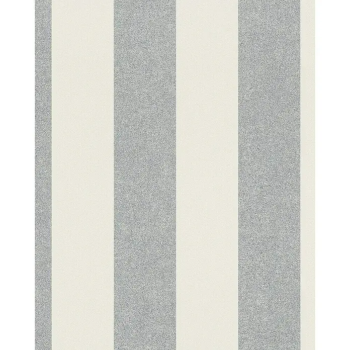 Marburg La Veneziana IV Vliestapete - Beige/Grau, Streifen, 10,05 x 0,53 m - Nahaufnahme einer strukturierten Tapete mit abwechselnden breiten Streifen in Weiß und Grau, die eine subtile, elegante Oberfläche zeigt.