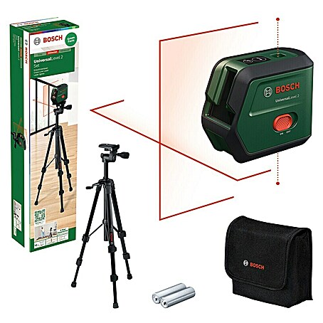 Bosch Universal Nivel láser en cruz Level 2 Set (Zona de trabajo máx.: 12 m, Con trípode)