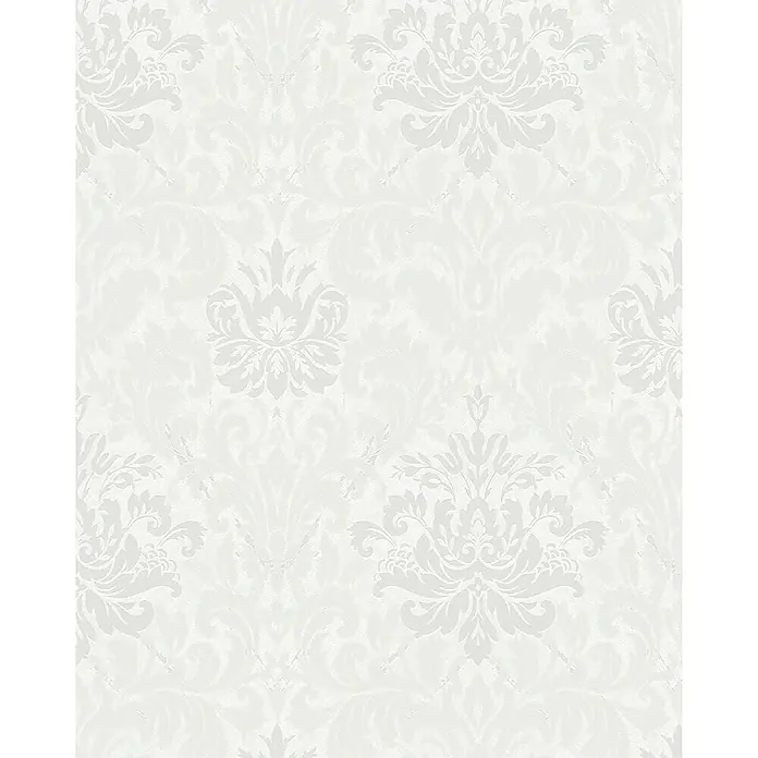 Marburg La Veneziana III Vliestapete Ornamental - Hellgrau, Ornament, 10,05 x 0,53 m - Elegante Tapete mit einem dezenten, weißen Damastmuster, das für eine subtile und stilvolle Wandgestaltung sorgt. Eine luxuriöse Wahl für jeden Raum.