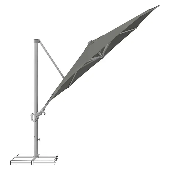Suncomfort Ampelschirm rund Familyflex - Steingrau, Durchmesser Bespannung: 300 cm - Grauer Ampelschirm mit rechteckigem Schirmdach und stabilem Ständer für den Garten oder die Terrasse, ideal für sonnige Tage.
