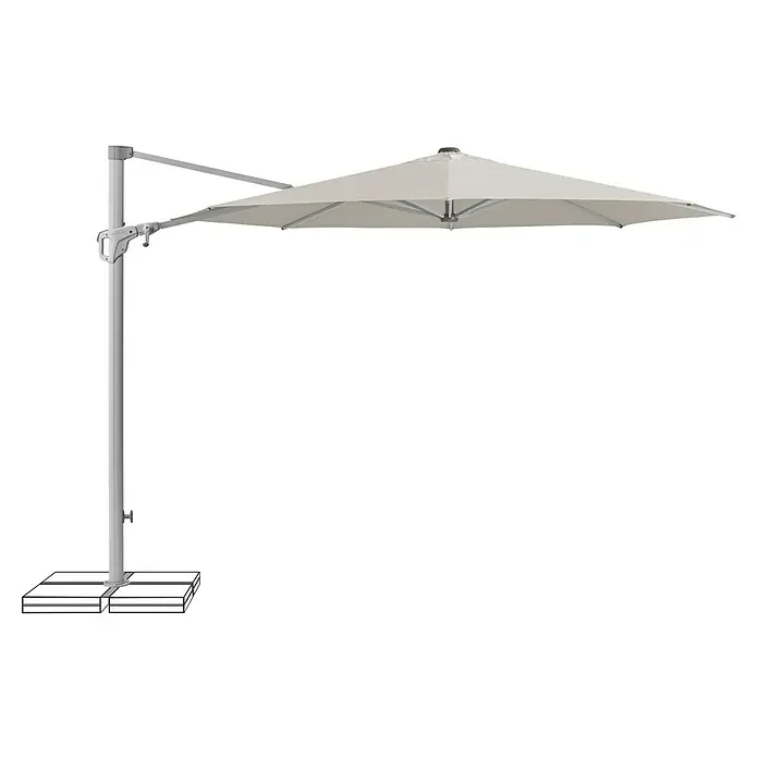 Suncomfort Ampelschirm rund Familyflex - Hellgrau, Durchmesser Bespannung: 300 cm - Bild einer stilvollen, freitragenden Sonnenschirm-Konstruktion, ideal für Schatten und Design im Außenbereich.