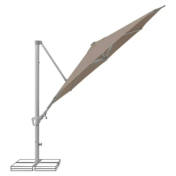 Suncomfort Ampelschirm rund Familyflex - Helles Taupe, Durchmesser Bespannung: 300 cm - Großformatiger, sandfarbener Freiarmschirm. Der elegante Schirm bietet großzügigen Schatten und ist ideal für den Außenbereich geeignet.