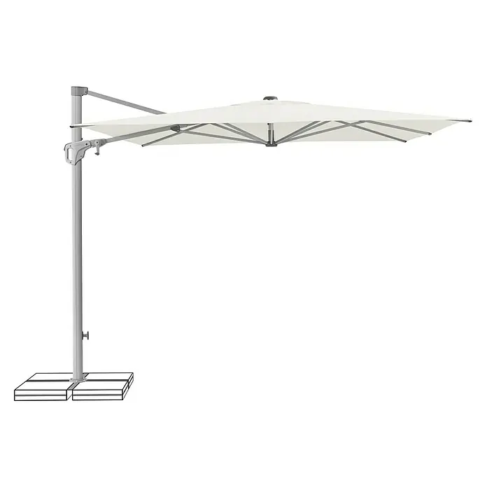 Suncomfort Ampelschirm Familyflex - Sandweiß, Bespannungsmaß (L x B): 250 x 250 cm - Ein stilvoller, freistehender Sonnenschirm mit cremefarbener Bespannung, ideal für den Außenbereich und Sonnenschutz.