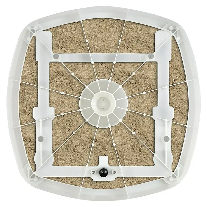 Suncomfort Schirmständer - L x B: 91,5 x 91,5 cm, Passend für: Suncomfort Ampelschirme, Grau - Ansicht von oben eines Kühlgeräts mit einem weißen Rahmen und einem zentralen Rad, das ein gleichmäßiges Design und einen guten Zustand zeigt.