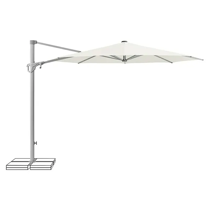 Suncomfort Ampelschirm rund Familyflex - Sandweiß, Durchmesser Bespannung: 300 cm - Der weiße Sonnenschirm mit grauem Gestell ist ideal für den Garten. Er bietet Schatten und Schutz vor der Sonne.