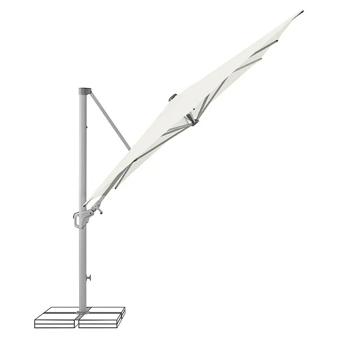 Suncomfort Ampelschirm Familyflex - Sandweiß, Bespannungsmaß (L x B): 250 x 250 cm - Ein moderner, freistehender Sonnenschirm in hellem Design, ideal für stilvolle Beschattung im Außenbereich.