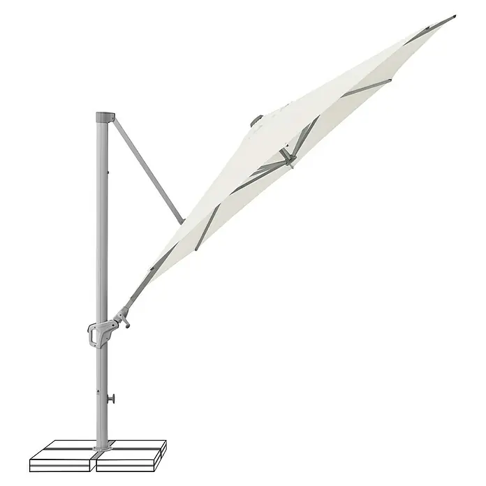 Suncomfort Ampelschirm rund Familyflex - Sandweiß, Durchmesser Bespannung: 300 cm - Weißer Ampelschirm mit silbernem Gestell und rechteckigem Schirmfuß. Ideal für Schatten und Schutz vor Sonne.