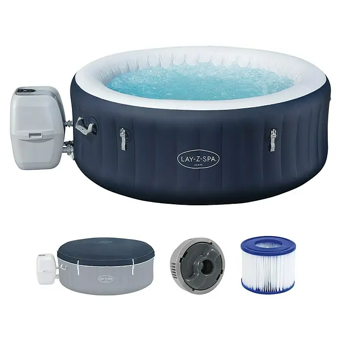 Bestway Lay-Z-Spa Mobil-Whirlpool Miami Air-Jet - Ø x H: 180 x 66 cm, Dunkelblau, 669 l - Lay-Z-Spa Miami aufblasbarer Whirlpool mit Pumpe, Abdeckung und Filter. Ideal für entspannende Momente im eigenen Garten.