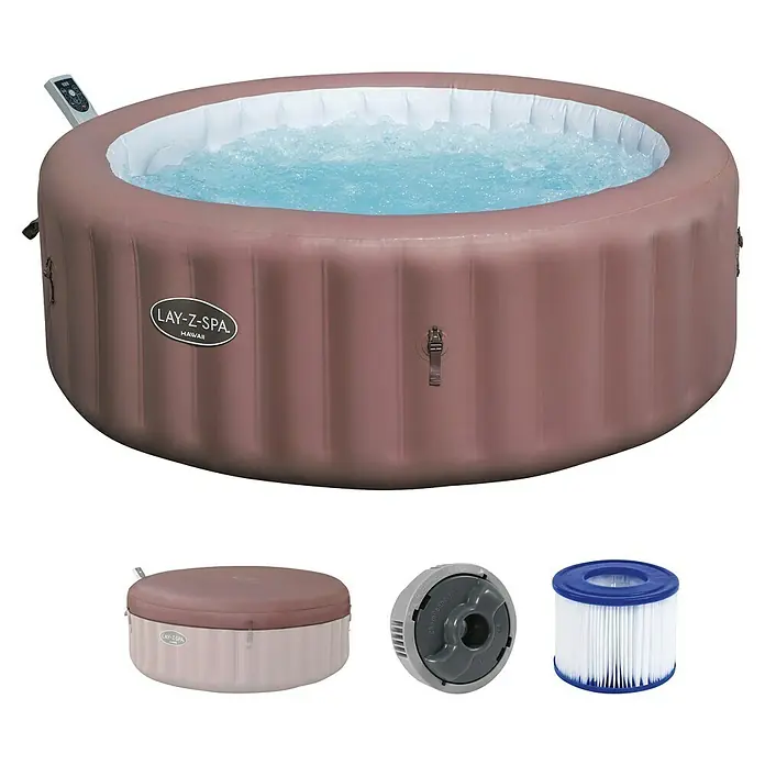 Bestway Lay-Z-Spa Mobil-Whirlpool Hawai - Ø x H: 196 x 71 cm, Terrakotta, 916 l - Lay-Z-Spa Hawaii Whirlpool mit Zubehör, ideal für Entspannung. Inklusive Filterkartusche und Abdeckung für langanhaltenden Badespaß.