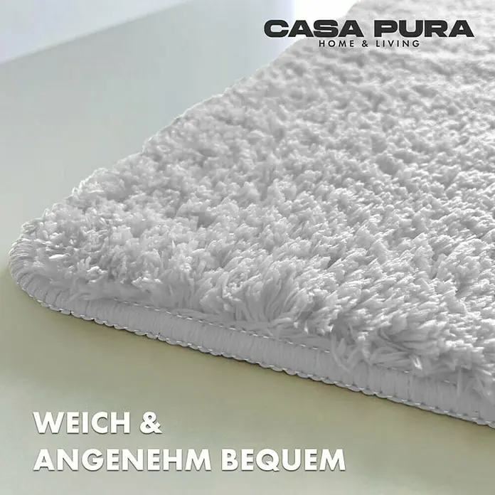 Floordirekt Badteppich Sky - 60 x 50 cm, Weiß, 100% Polyester - Nahaufnahme eines weichen, weißen Casa Pura Badteppichs, der Komfort und Qualität verspricht.
