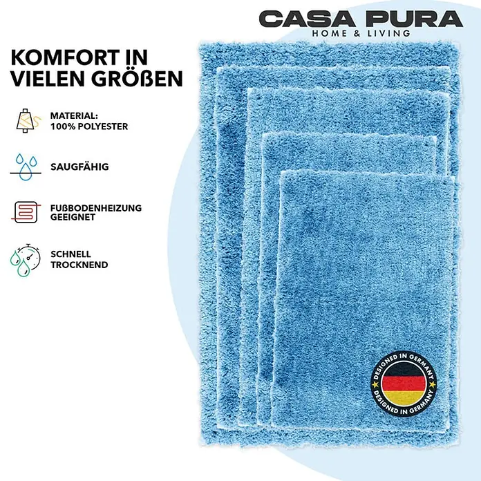 Floordirekt Badteppich Sky - 100 x 60 cm, Hellblau, 100% Polyester - Flauschige, blaue Casa Pura Badematten in verschiedenen Größen. Aus 100% Polyester, saugfähig und schnell trocknend.