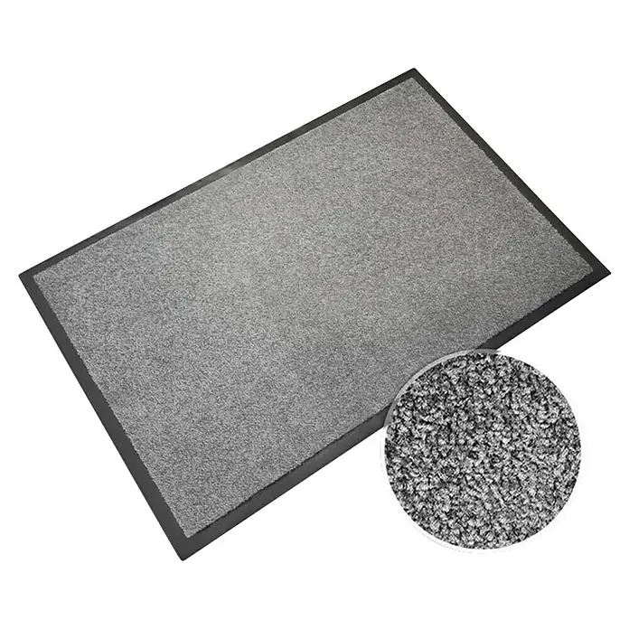 Fußmatte Monochrom - Silbergrau, 180 x 60 cm, 100 % Polyamid - Graue Fussmatte mit dunklem Rand und Nahaufnahme der Textur für den Innenbereich, schmutzabweisend und langlebig.