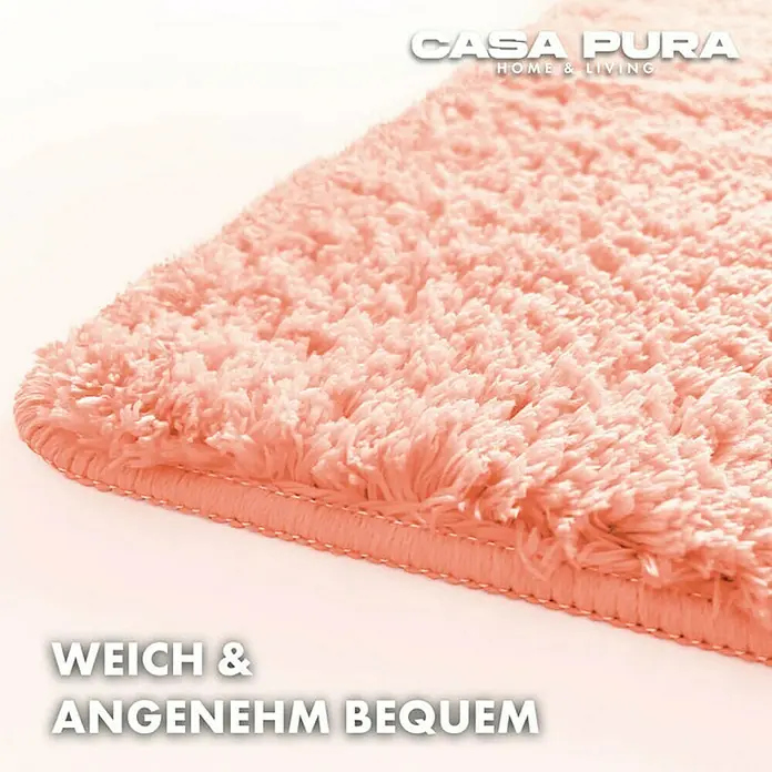 Floordirekt Badteppich Sky - 150 x 80 cm, Rosa, 100% Polyester - Flauschiger, korallenroter Badteppich "Casa Pura Home & Living" für ein weiches und angenehmes Gefühl unter den Füßen.