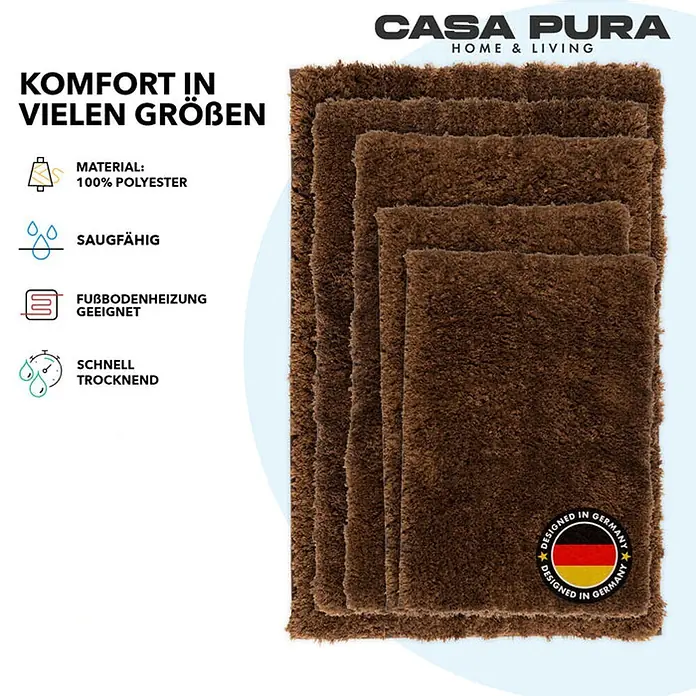 Floordirekt Badteppich Sky - 150 x 80 cm, Braun, 100% Polyester - Braune Casa Pura Badematten in verschiedenen Größen, aus saugfähigem Polyester, schnell trocknend und für Fußbodenheizung geeignet.
